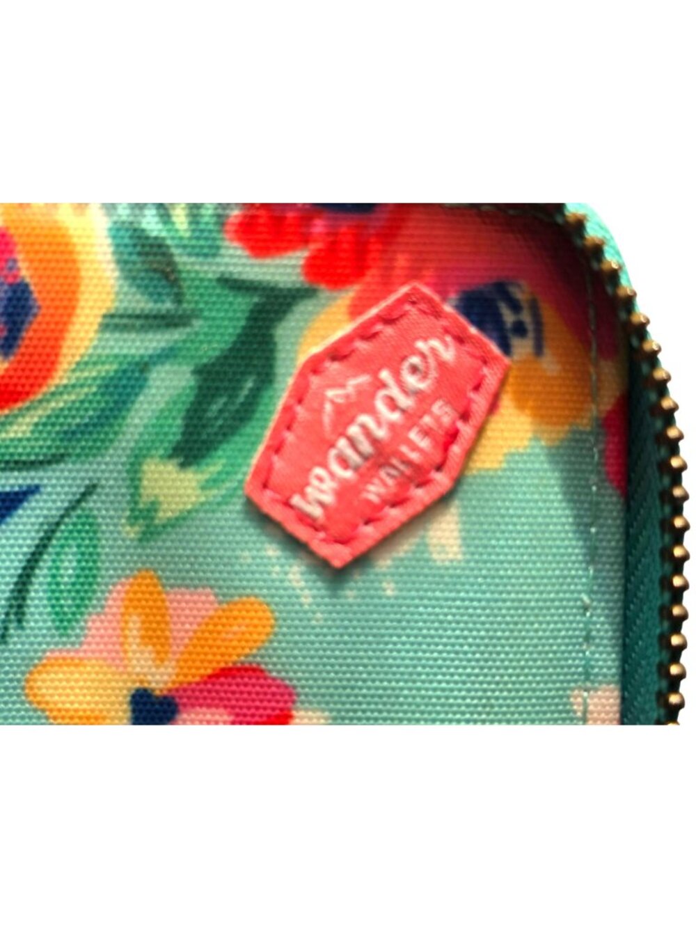 Wander Wallets Aqua Floral Coated Canvas Zip Around Wallet Organizer - Picture 4 of 4